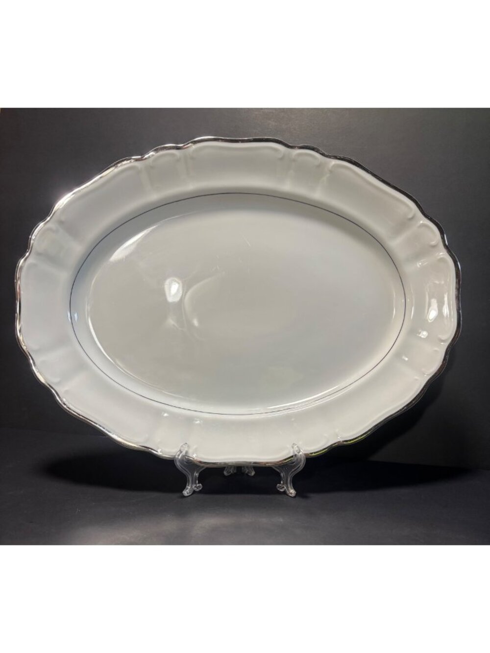 Harmony House Silver Sonata Fine China Oval Serving Platter Vintage 60s Japan